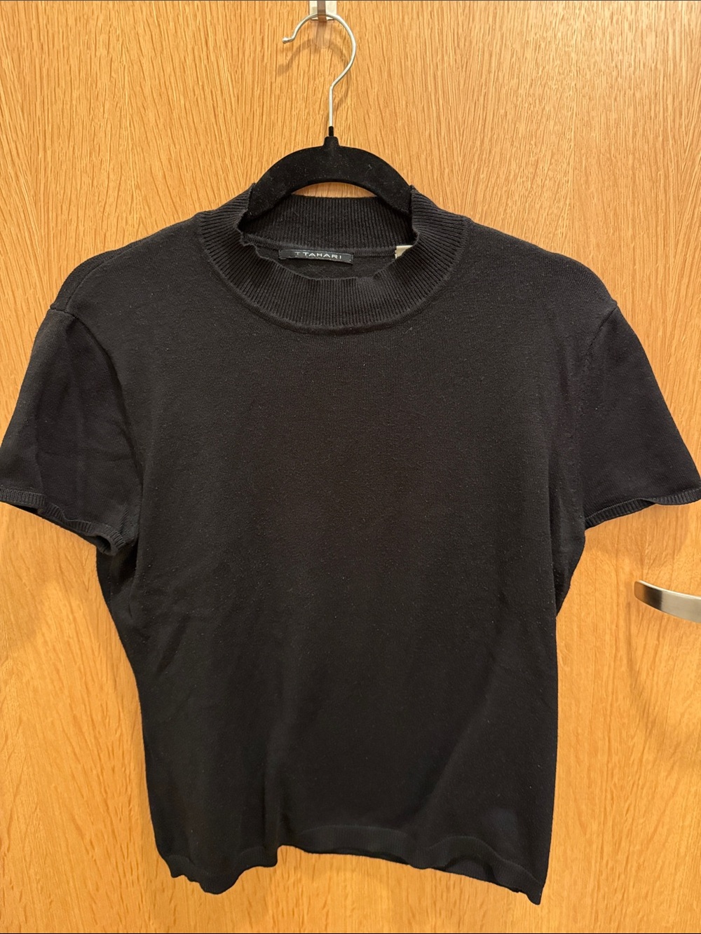 T Tahari Black Short-Sleeve Knit Tee
